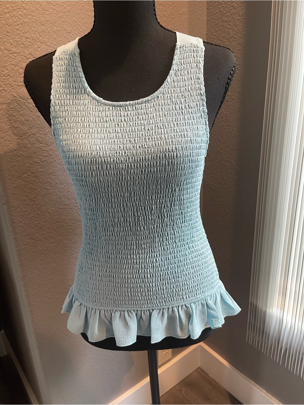 VENUS - Light Blue Smocked Ruffle Hem Tank Top - Unbranded